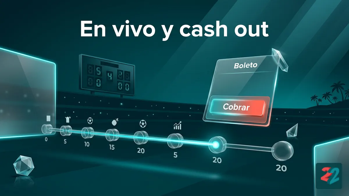 Línea de tiempo de apuestas en vivo con botón Cobrar de cash out en 22bet Honduras