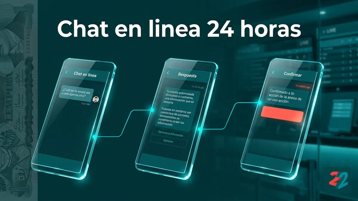 Mockups de chat en linea de 22bet mostrando respuesta rapida en Honduras