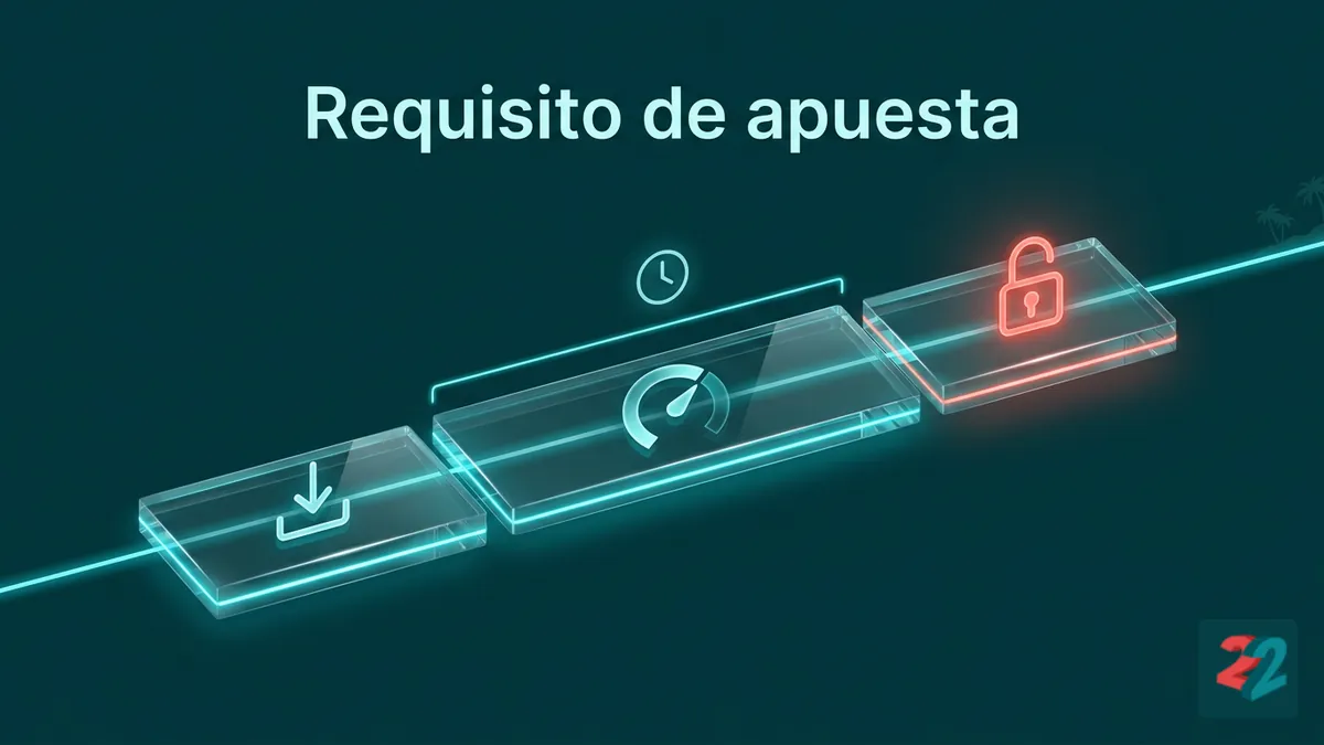 Línea de tiempo de vidrio ilustra el requisito de apuesta y verificación del bono de 22bet en Honduras